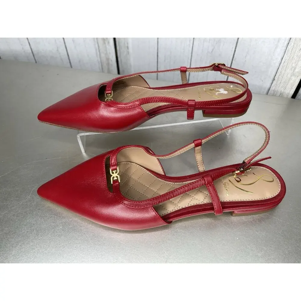 Sam Edelman Women's Cohen Slingback Pointy Toe Flats Bright Red Size 6.5